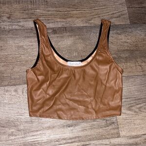 SHEIN Tan Faux Leather Crop Top